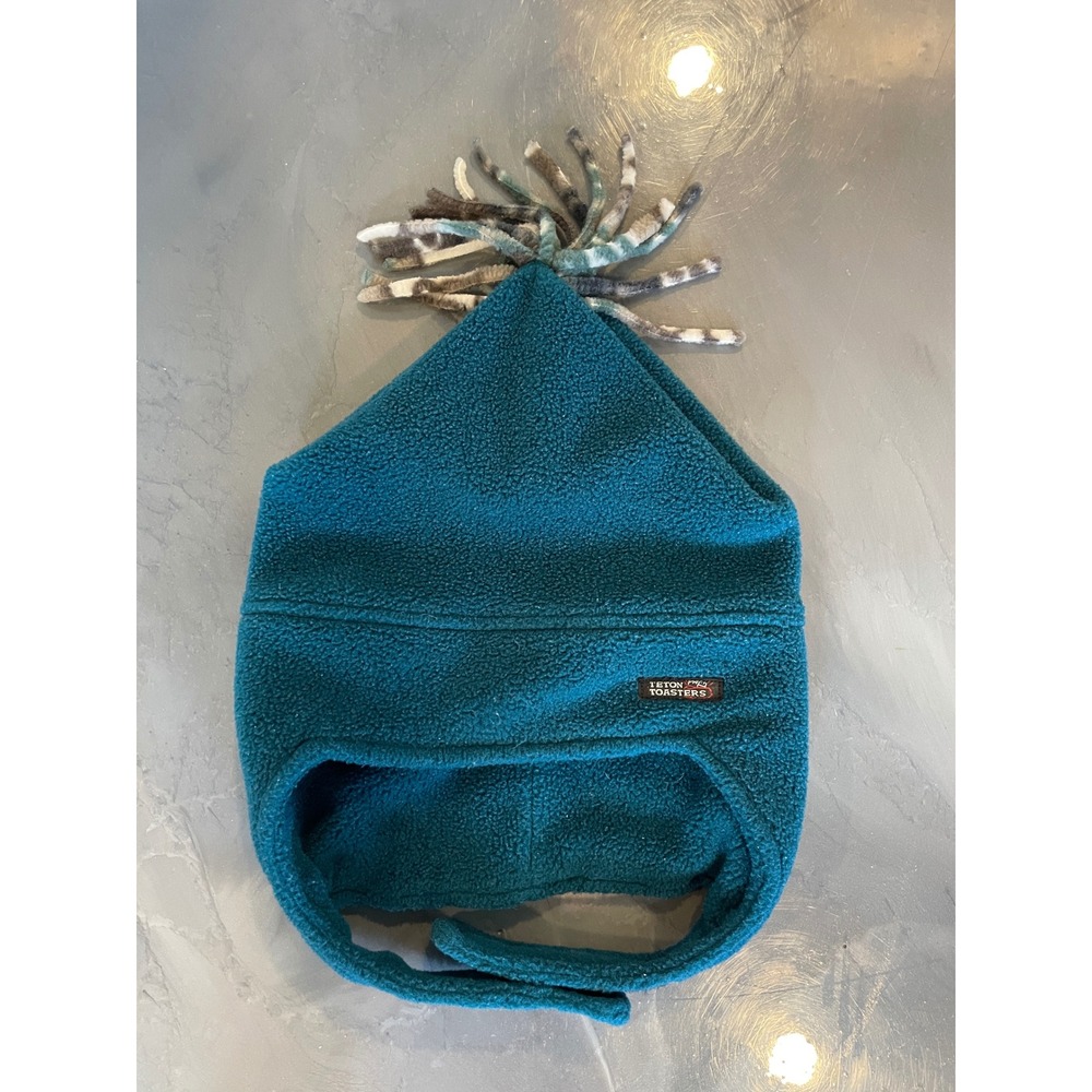VTG Teton Toasters Teal Fleece Ear Flap Hat USA Tassel Beanie Aviator 90s Y2K